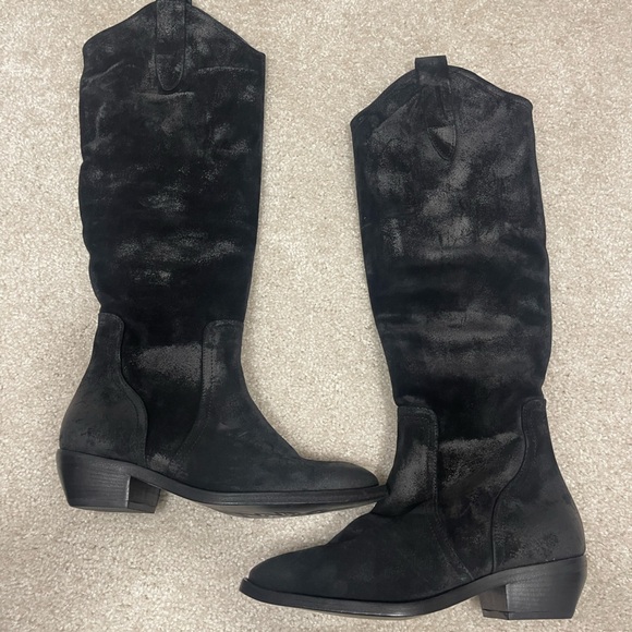 FREE PEOPLE Rue Knee High Suede Slouch Western Black Tall Boots Size  EU37 US7 - Picture 5 of 9